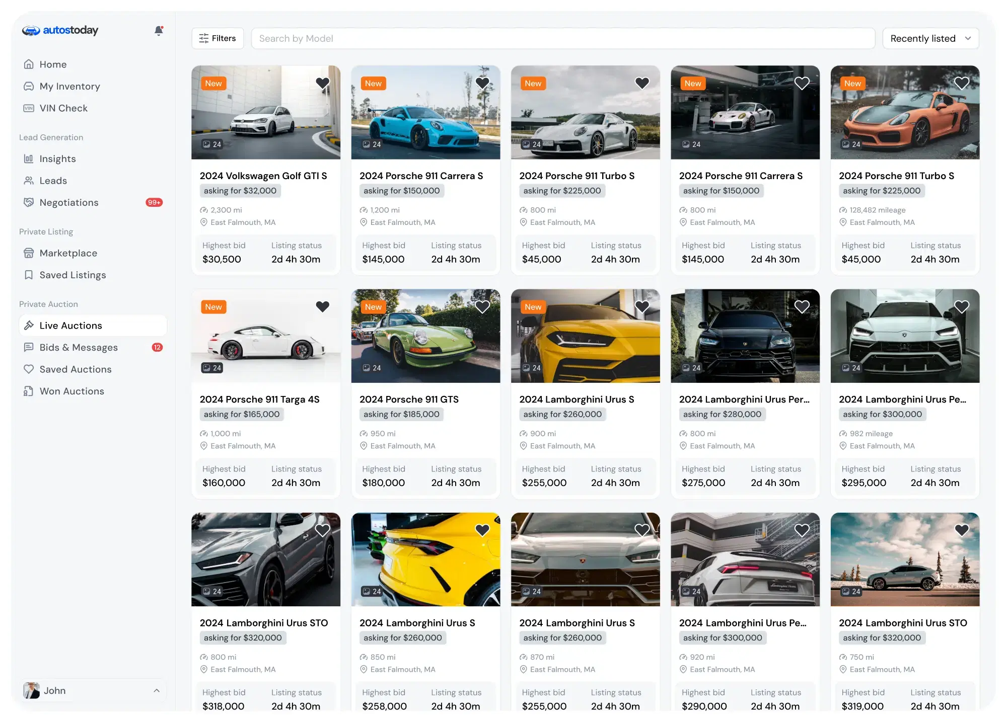 Dealer Dashboard Live Auctions Page